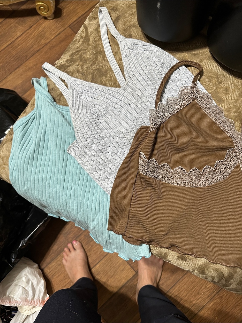 Chocolate Light Blue Ribbed Knit Cami Set